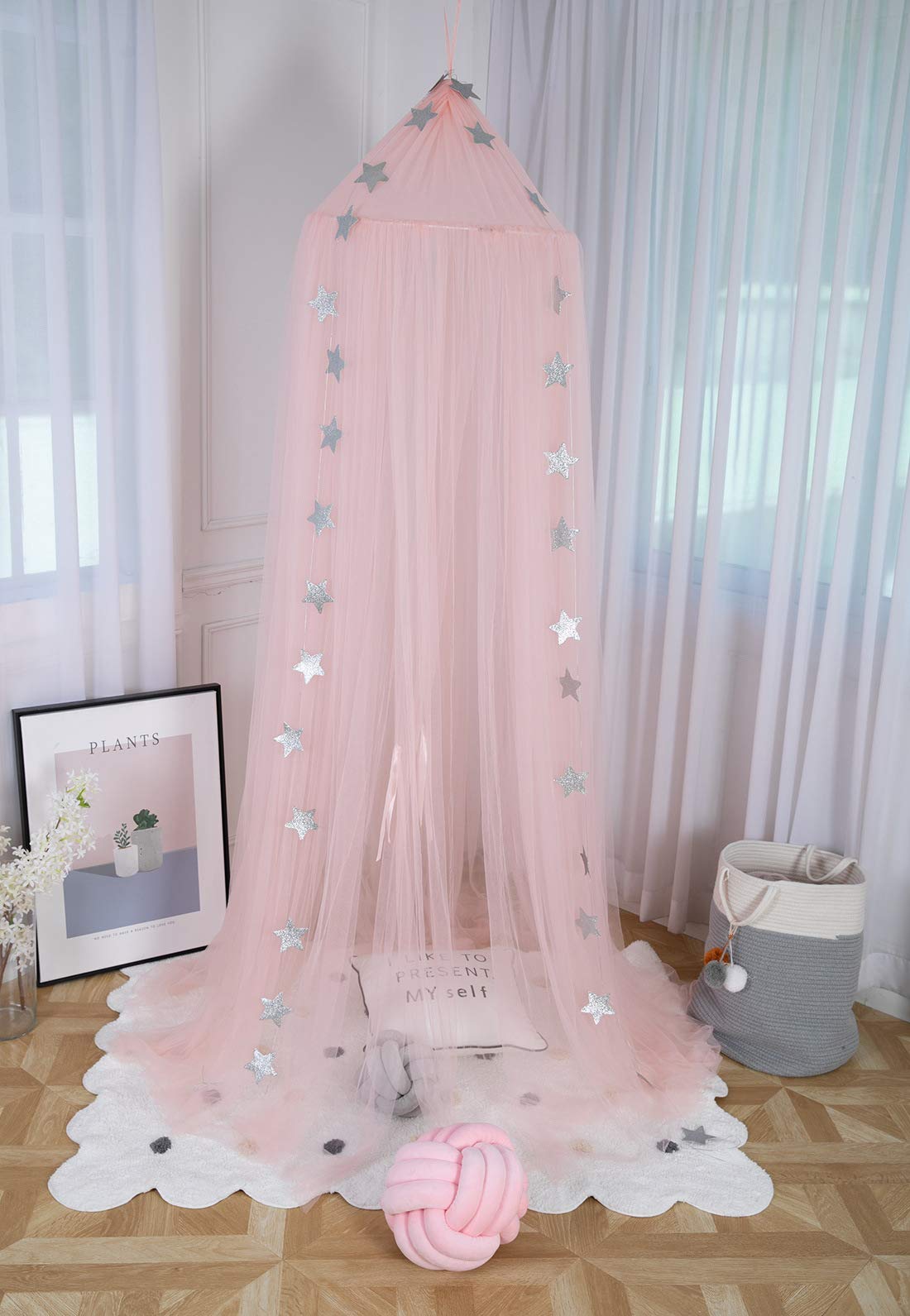 Shyneer Kids Bed Canopy,Princess Hanging Mosquito Net for Baby Crib Nook Castle Nursery for Kid's Room Decor,Pink