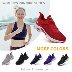 Akk Women Sneakers Walking Shoes - Womens Air Athletic Running Shoes Non Slip Air Shoes Mesh Fashion Sneakers Breathable Gym Work Tennis Shoes Red Size 8