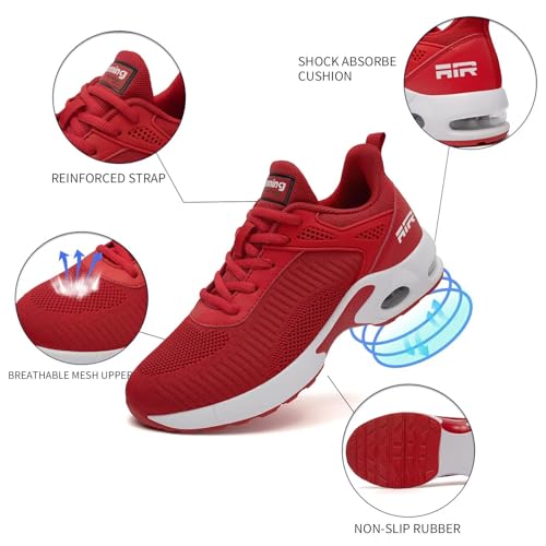 Akk Women Sneakers Walking Shoes - Womens Air Athletic Running Shoes Non Slip Air Shoes Mesh Fashion Sneakers Breathable Gym Work Tennis Shoes Red Size 8