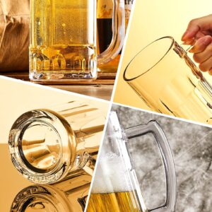 COKTIK 4 Pack Heavy Large Beer Glasses with Handle - 20 Ounce Glass Steins, Classic Beer Mug glasses Set