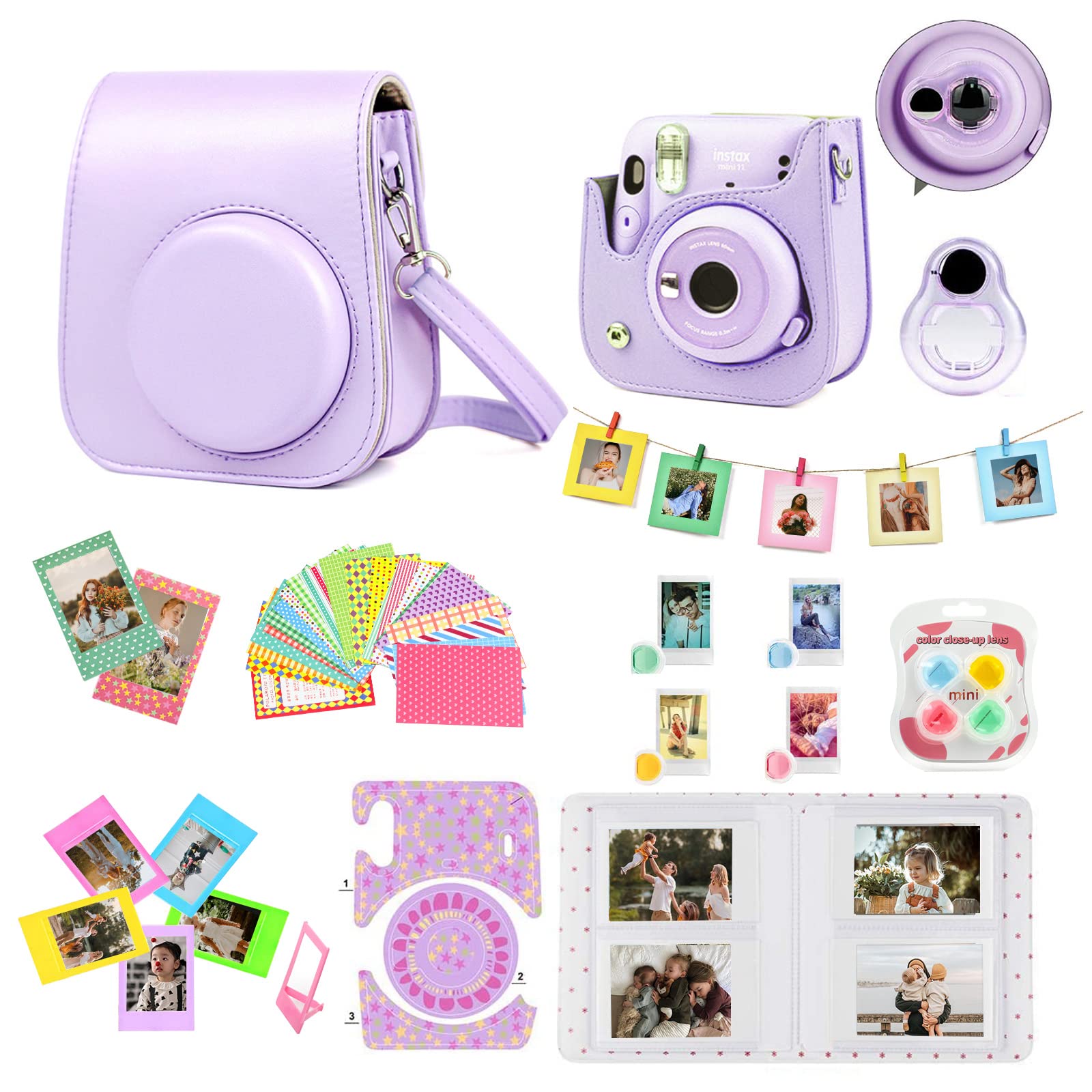 wogozan Accessories Kit Compatible with Fujifilm Instax Mini 11 Lilac Purple Instant Film Camera for Kids Include Case + Photo Album + Accessories Bundle(No Camera)