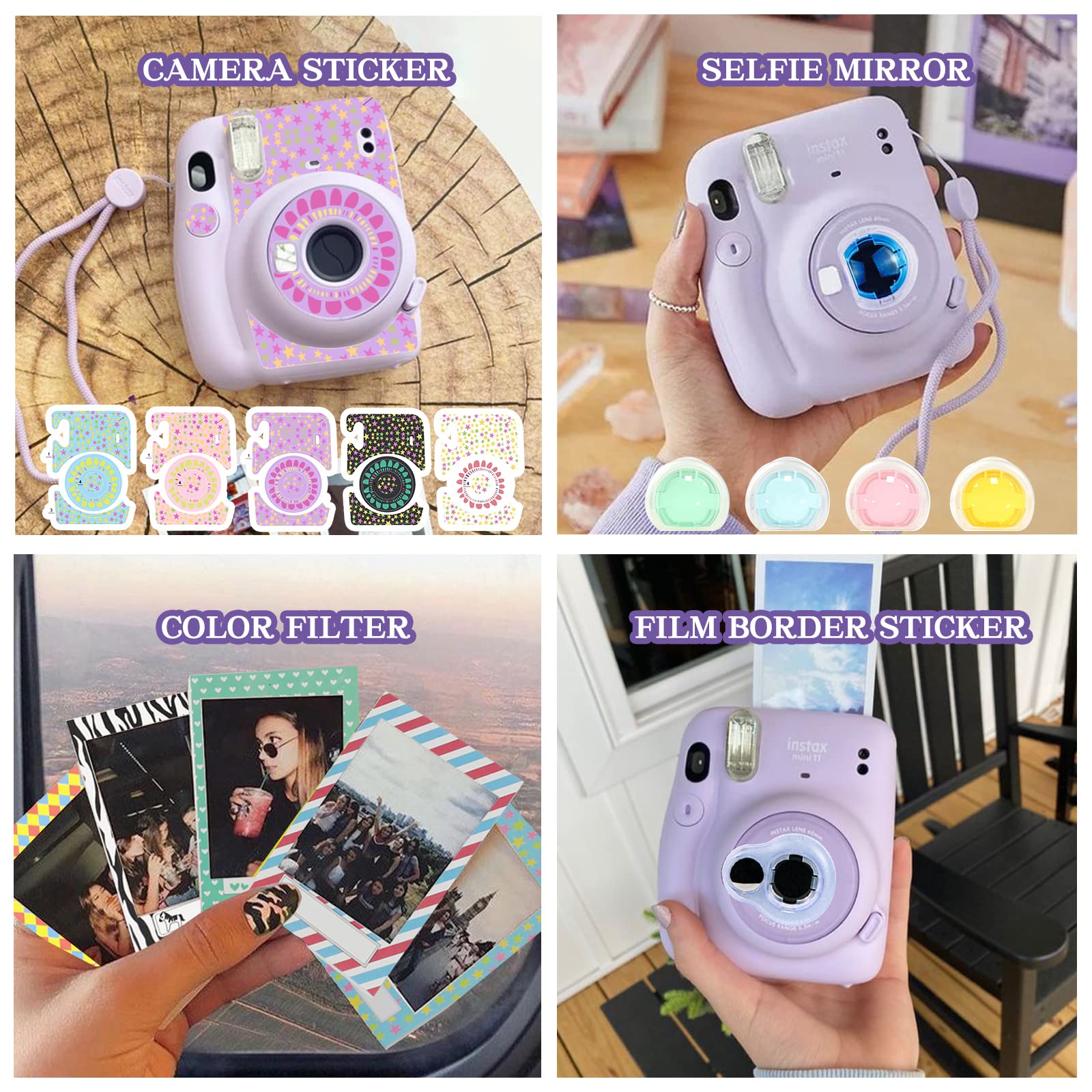 wogozan Accessories Kit Compatible with Fujifilm Instax Mini 11 Lilac Purple Instant Film Camera for Kids Include Case + Photo Album + Accessories Bundle(No Camera)