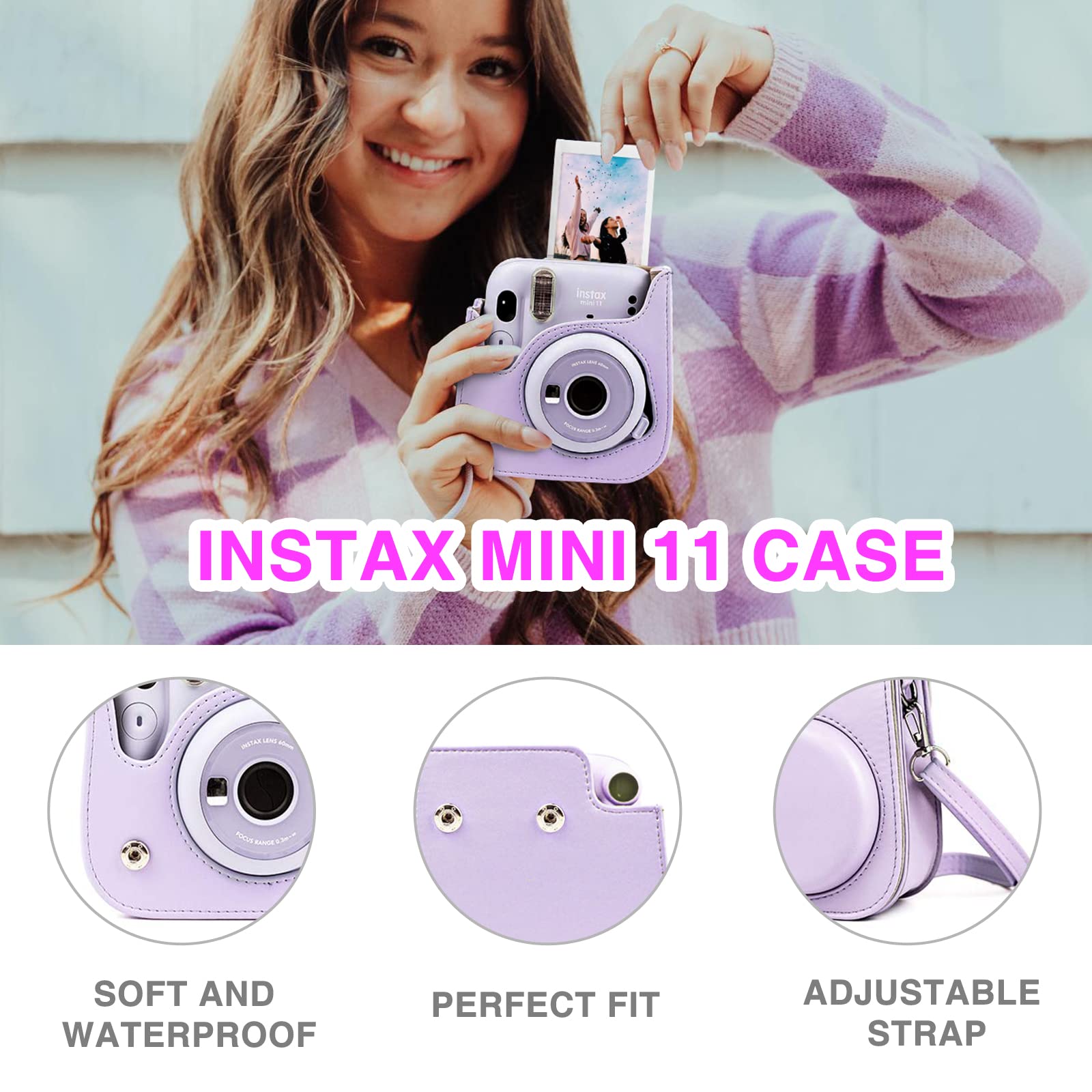 wogozan Accessories Kit Compatible with Fujifilm Instax Mini 11 Lilac Purple Instant Film Camera for Kids Include Case + Photo Album + Accessories Bundle(No Camera)