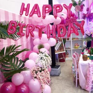 Happy Birthday Balloons Banner,16 Inch Hot Pink Aluminum Foil Banner Letter Balloons for Birthday Party Decorations and Supplies