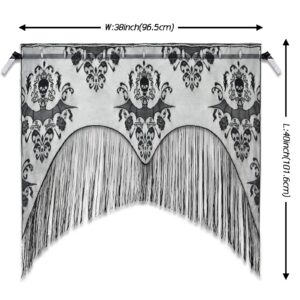 ZeeDix 2 Pcs Halloween Lace Bat Window Curtain- Black Fireplace Mantles Scarf, Door Curtain and for Halloween Home Party Decorations, Halloween Party Supplies