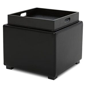 chita storage ottoman cube with tray,footrest stool seat serve as side table, pu leather in black