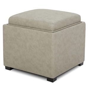 CHITA Storage Ottoman Cube with Tray,Footrest Stool Seat Serve as Side Table, PU Leather in Stone Gray