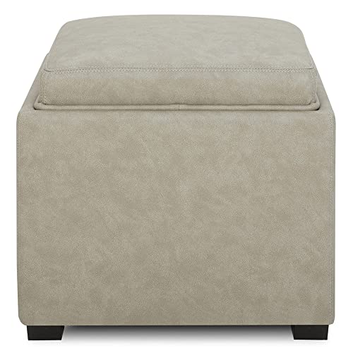 CHITA Storage Ottoman Cube with Tray,Footrest Stool Seat Serve as Side Table, PU Leather in Stone Gray