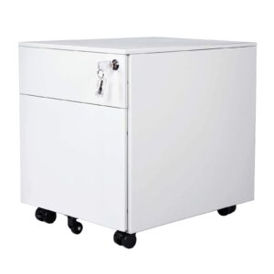 aimezo 2-drawer mobile rolling file cabinet under file cabinet with lock desk storage for home office, fully assembled white