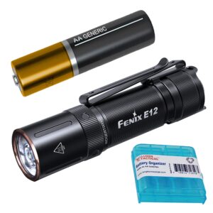 fenix e12 v2.0 edc flashlight, 160 lumen with 1x aa battery and lumentac battery organizer