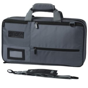 asaya chef knife bag - 28 pockets for knives and kitchen utensils - durable ballistic nylon, black stainless steel hardware, card holder and adjustable shoulder strap - knifes not included