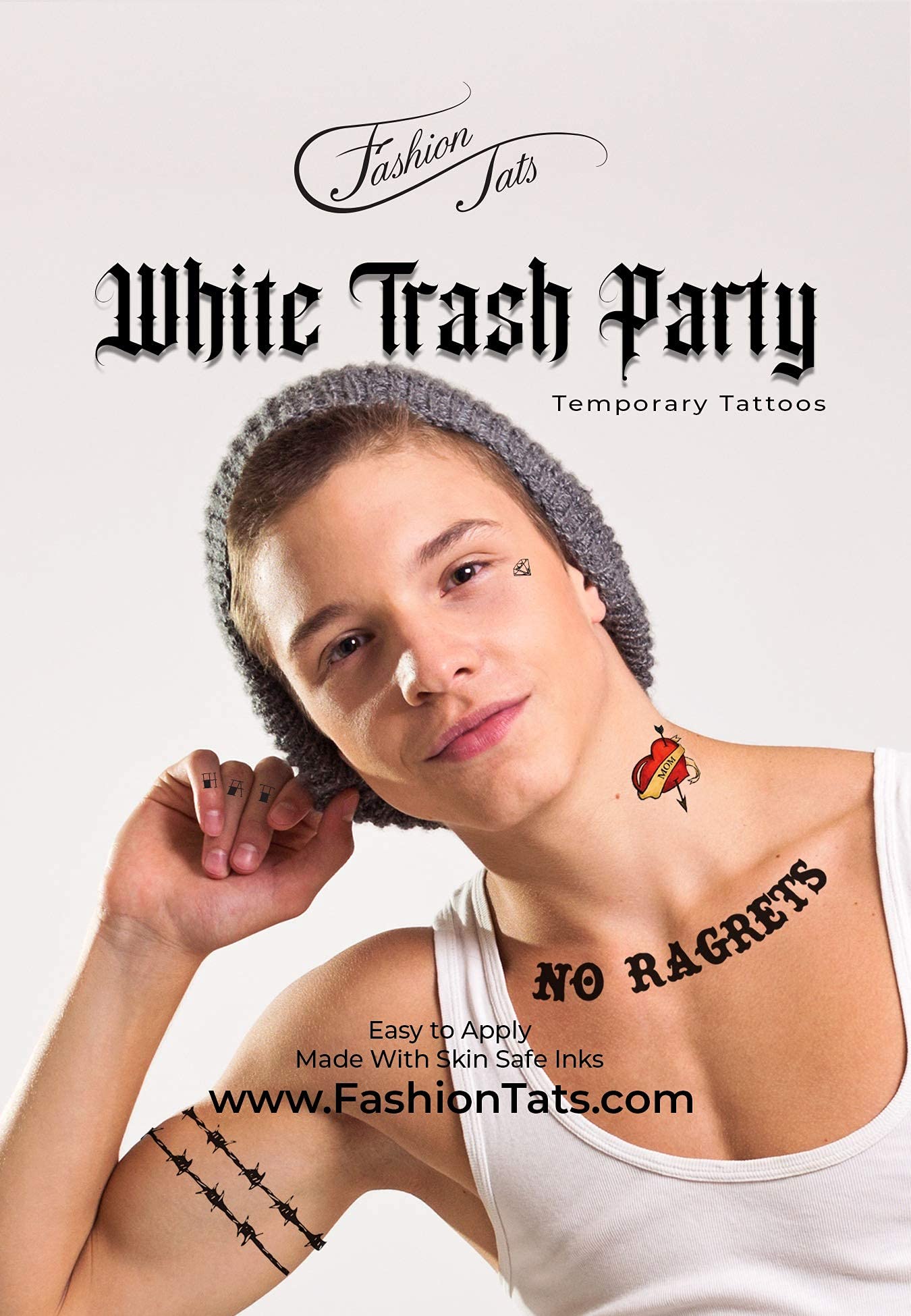 FashionTats White Trash Party We're The Millers Temporary Tattoos | Halloween Costume Tattoo Kit | Skin-Safe | MADE IN USA | Removable