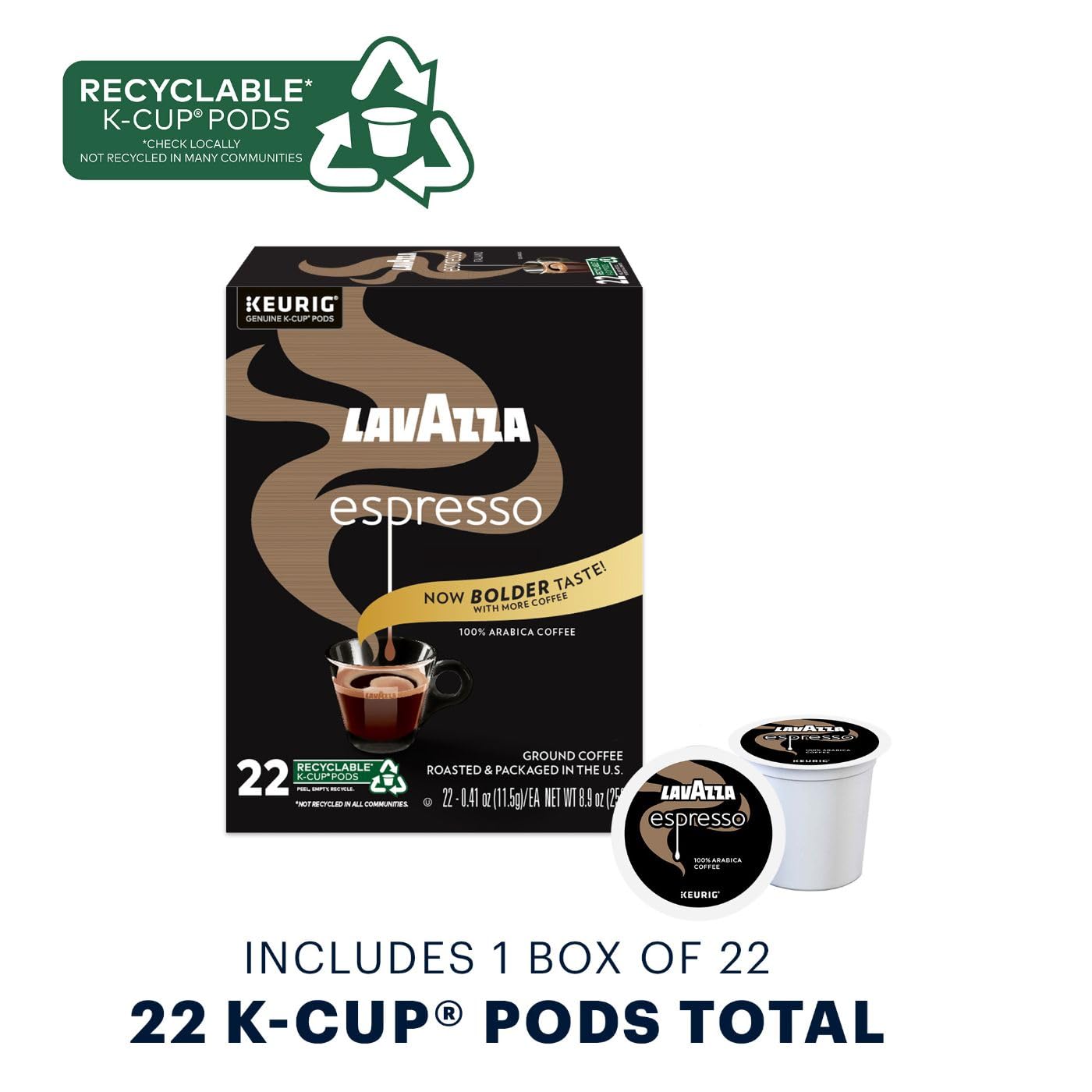 Lavazza Espresso Italiano Single-Serve Coffee K-Cup® Pods for Keurig® Brewer, Medium Roast, 22 Count Box