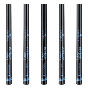 essence | 5-Pack Black Waterproof Superfine Eyeliner Pen | Longlasting & Pigmented Liquid Formula | Glide-on & Precise Application | Felt Tip Applicator | Paraben Free | Cruelty Free