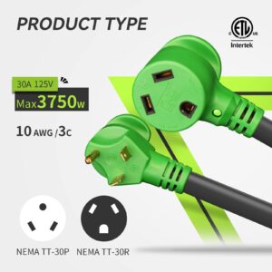 RVMATE 30 Amp 15 Feet RV Power Extension Cord with Easy Plug-in Handle, TT-30P to TT-30R, LED Indicator, 10 AWG, ETL Listed