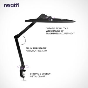 Neatfi Elite HD XL Task Lamp with Clamp, 1360 Lumens, 84PCS SMD LED, 6500K, Super Bright Desk Lamp, Non-Polar Dimming (22 Inches, Black)