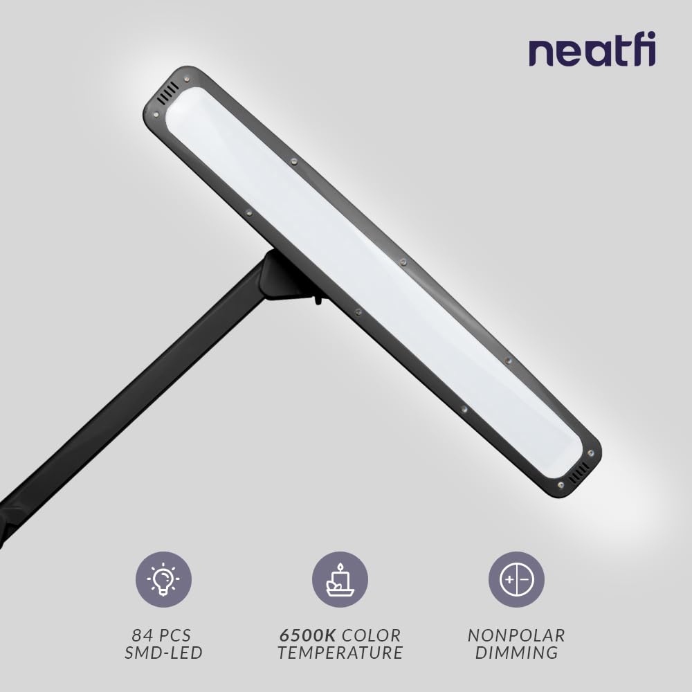 Neatfi Elite HD XL Task Lamp with Clamp, 1360 Lumens, 84PCS SMD LED, 6500K, Super Bright Desk Lamp, Non-Polar Dimming (22 Inches, Black)