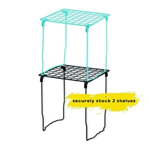 Tilami Stackable School Locker Shelf, 2 pc Steel Locker Organziers for School Locker, Office Locker Accessories, Fits for 12" Width Locker(Blue & Black)