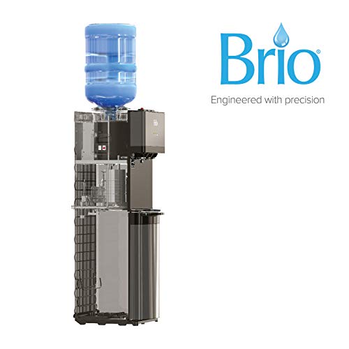 Brio Limited Edition Top Loading Water Cooler Dispenser - Black Stainless Steel - Hot & Cold Water, Child Safety Lock, Holds 3 or 5 Gallon Bottles - UL/Energy Star Approved