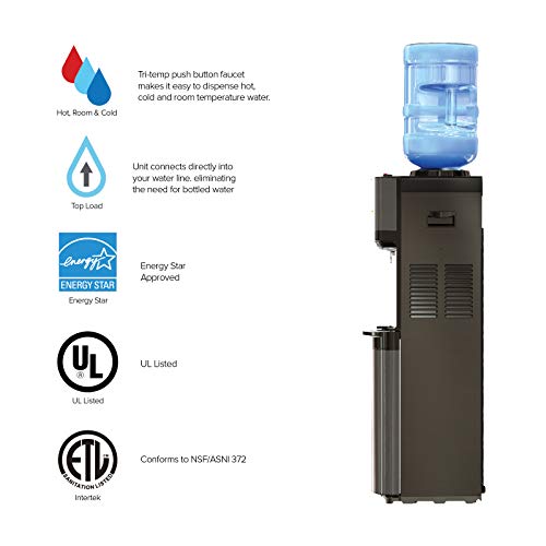 Brio Limited Edition Top Loading Water Cooler Dispenser - Black Stainless Steel - Hot & Cold Water, Child Safety Lock, Holds 3 or 5 Gallon Bottles - UL/Energy Star Approved