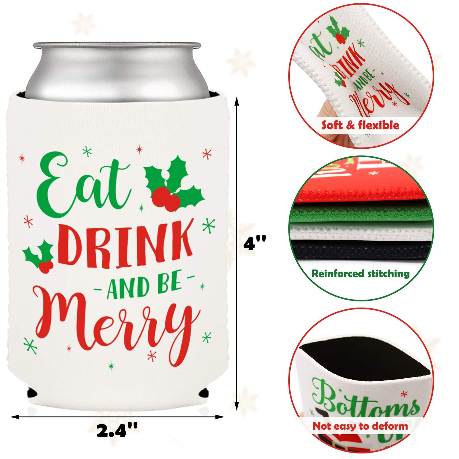 Christmas Favor Decorations Supplies Xmas Holiday Can Sleeves Coolers Can Covers for Christmas Gathering Winter Party Gift Ideas Neoprene Soda Can Beverage Set of 8