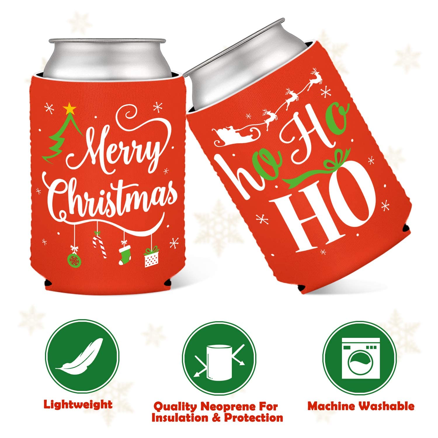 Christmas Favor Decorations Supplies Xmas Holiday Can Sleeves Coolers Can Covers for Christmas Gathering Winter Party Gift Ideas Neoprene Soda Can Beverage Set of 8