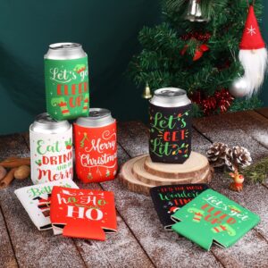 Christmas Favor Decorations Supplies Xmas Holiday Can Sleeves Coolers Can Covers for Christmas Gathering Winter Party Gift Ideas Neoprene Soda Can Beverage Set of 8