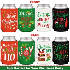 Christmas Favor Decorations Supplies Xmas Holiday Can Sleeves Coolers Can Covers for Christmas Gathering Winter Party Gift Ideas Neoprene Soda Can Beverage Set of 8