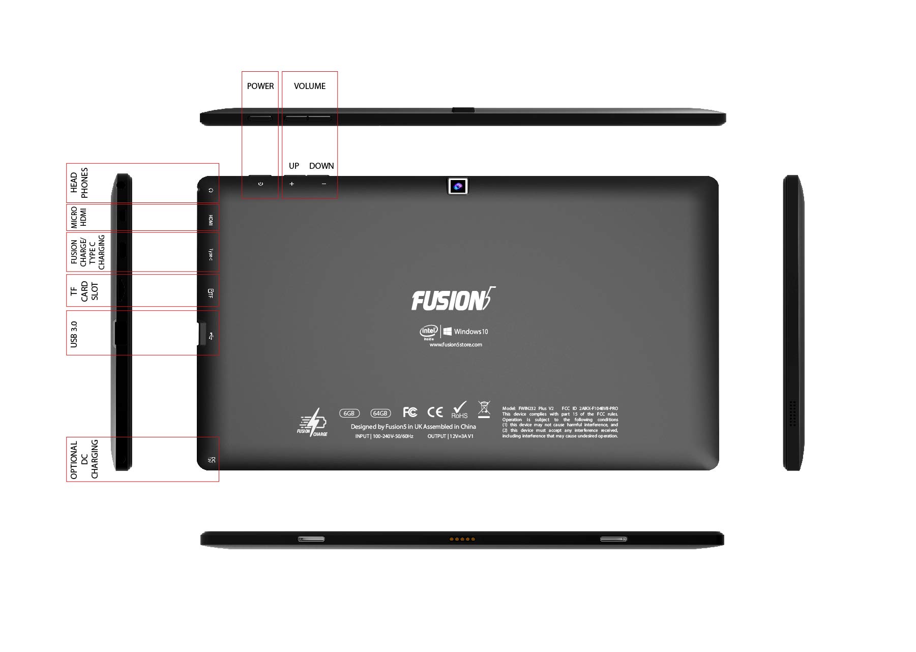 10" Windows 10 FWIN232 PLUS S2 Fusion5 Ultra Slim Windows Tablet PC - (6GB RAM, USB 3.0, Intel, Front Facing Single Camera, Windows 10 Professional Tablet PC)