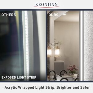 Keonjinn 60 x 40 Inch LED Vanity Mirror Backlit Mirror Bathroom Lighted Mirror Large Anti-Fog Wall Mounted Dimmable Makeup Mirror with Lights (Horizontal/Vertical)