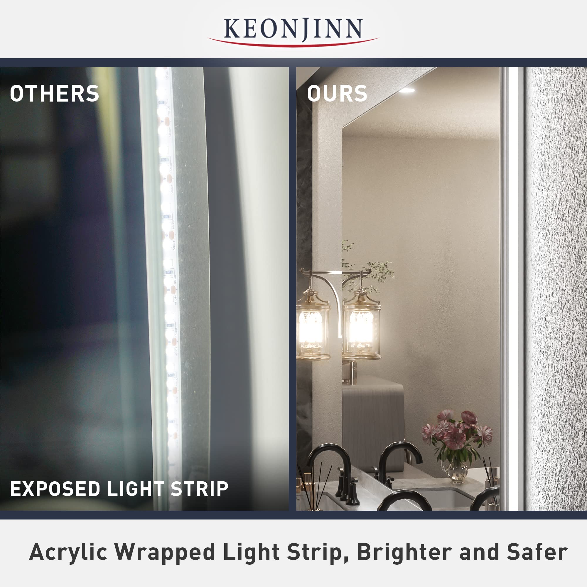 Keonjinn 60 x 40 Inch LED Vanity Mirror Backlit Mirror Bathroom Lighted Mirror Large Anti-Fog Wall Mounted Dimmable Makeup Mirror with Lights (Horizontal/Vertical)