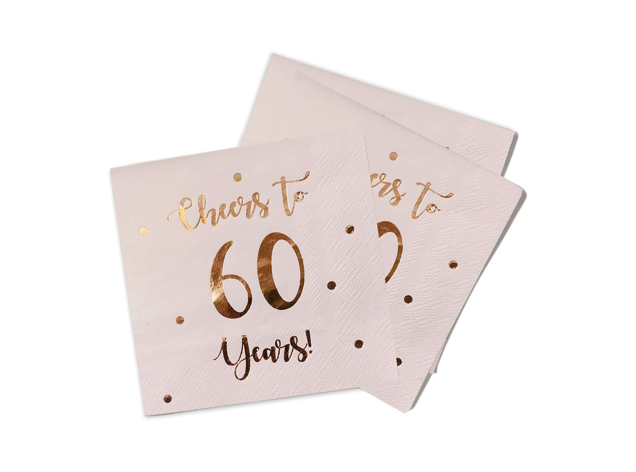 Cheers to 60 Years Cocktail Napkins | Happy 60th Birthday Decorations for Men and Women and Wedding Anniversary Party Decorations | 50-Pack 3-Ply Napkins | 5 x 5 inch folded (Pink)