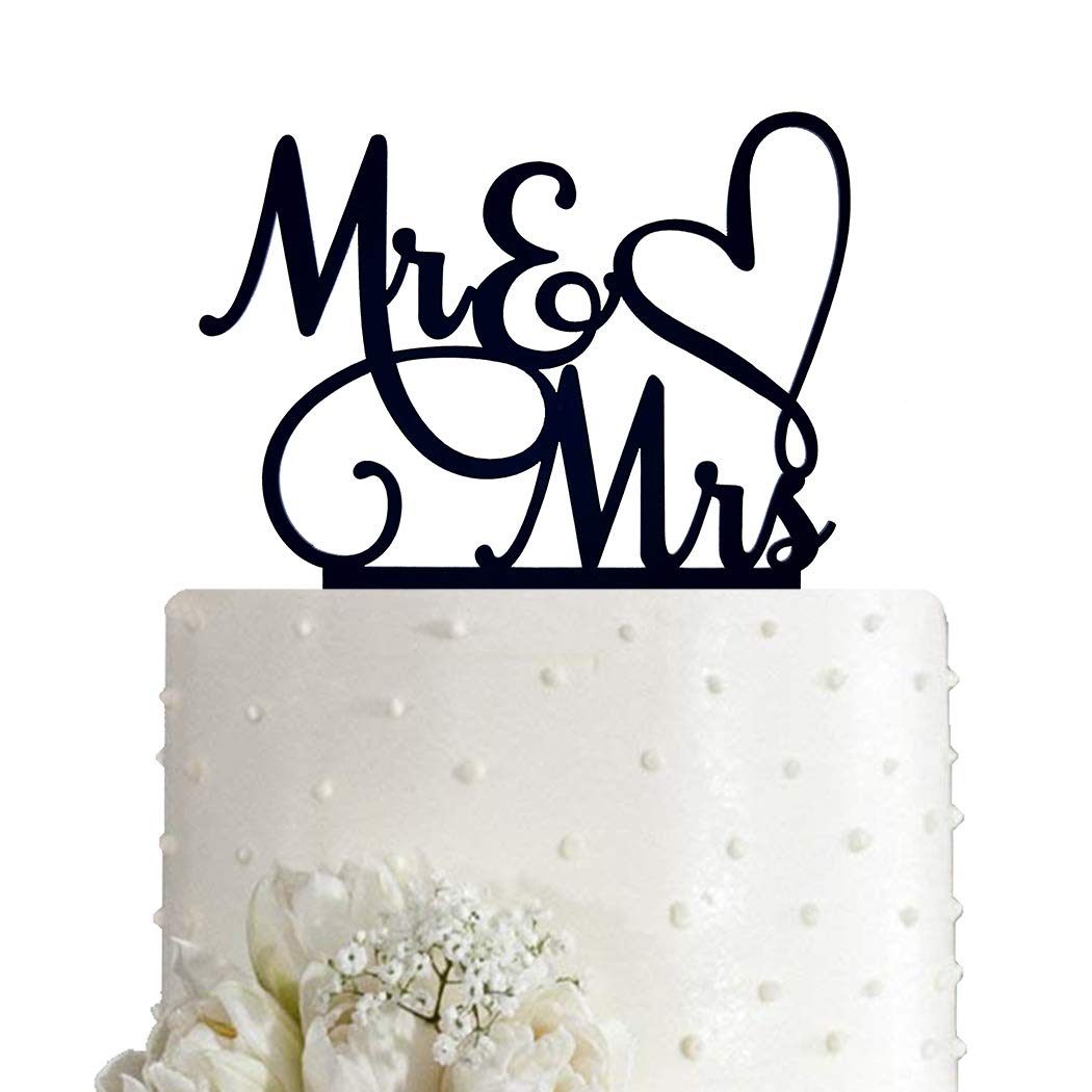 AMINJIE Mr and Mrs Cake Topper, Bride and Groom Sign Wedding/Engagement Cake Toppers Decoration, Black Acrylic