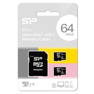 silicon power elite 64gb microsd card with adapter (2 microsd + 1 adapter)