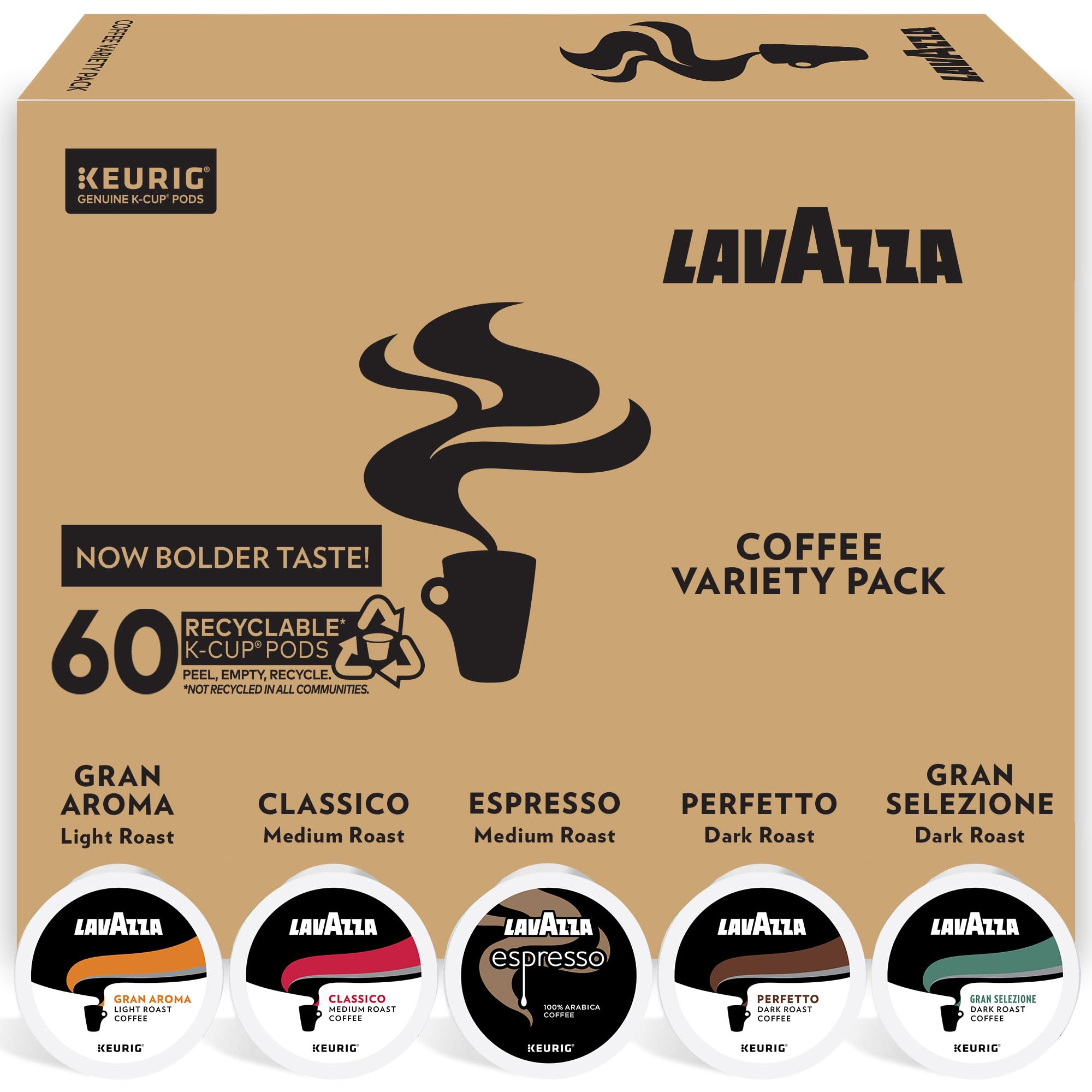 Lavazza Variety Pack Single-Serve K-Cup® for Keurig Brewer Coffee, 60 Count (Pack of 1) , Notes of: fruits, flowers, chocolate, caramel, citrus