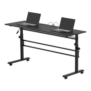 stand up desk store crank adjustable height flip top rolling conference classroom table (black frame/black top, 71" wide)