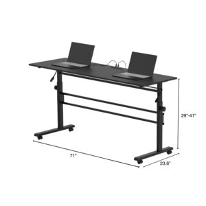 Stand Up Desk Store Crank Adjustable Height Flip Top Rolling Conference Classroom Table (Black Frame/Black Top, 71" Wide)