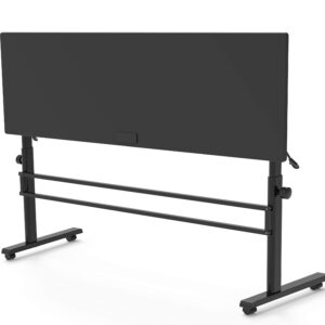 Stand Up Desk Store Crank Adjustable Height Flip Top Rolling Conference Classroom Table (Black Frame/Black Top, 71" Wide)