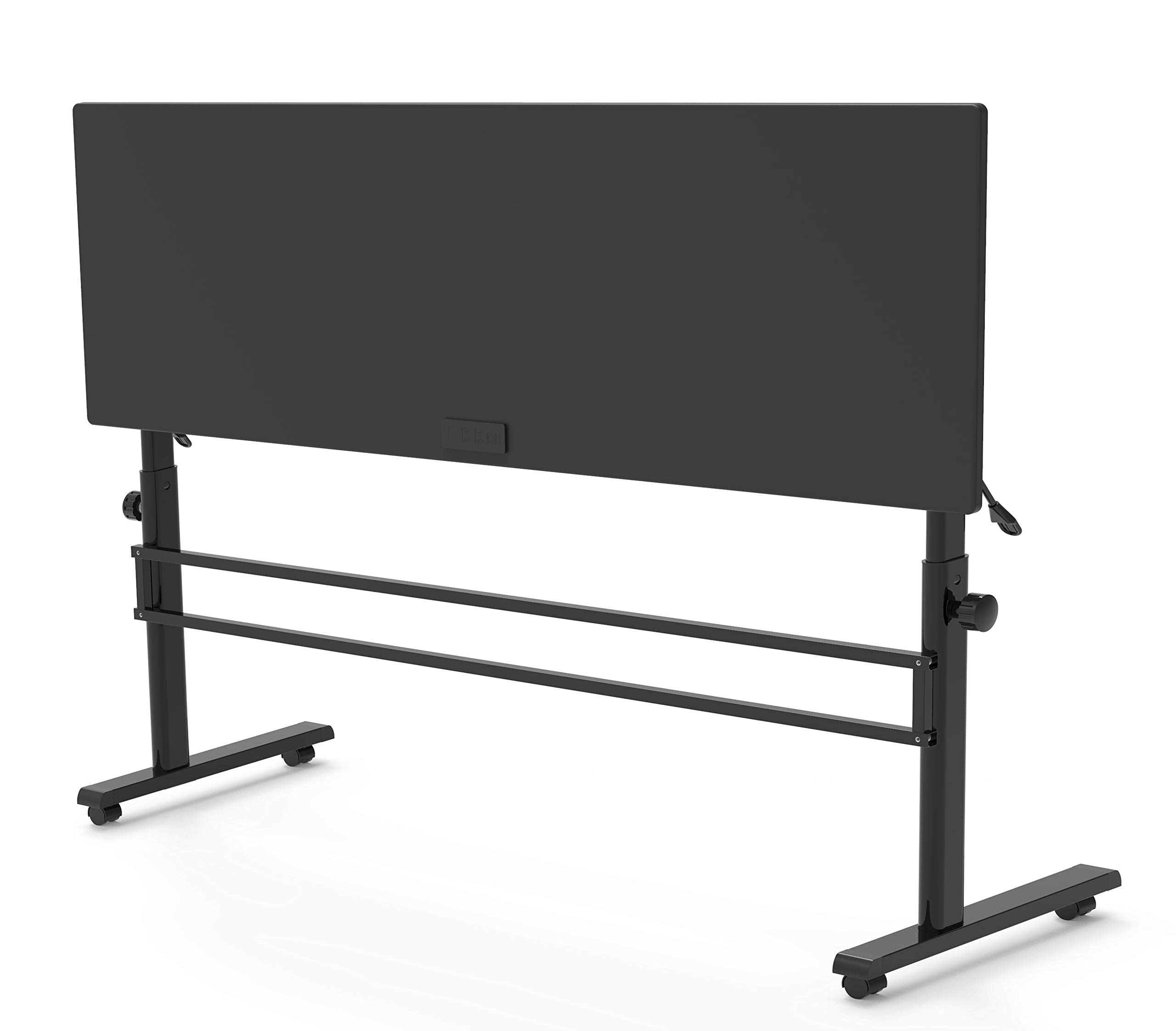 Stand Up Desk Store Crank Adjustable Height Flip Top Rolling Conference Classroom Table (Black Frame/Black Top, 71" Wide)