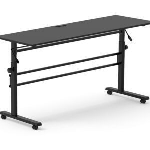 Stand Up Desk Store Crank Adjustable Height Flip Top Rolling Conference Classroom Table (Black Frame/Black Top, 71" Wide)