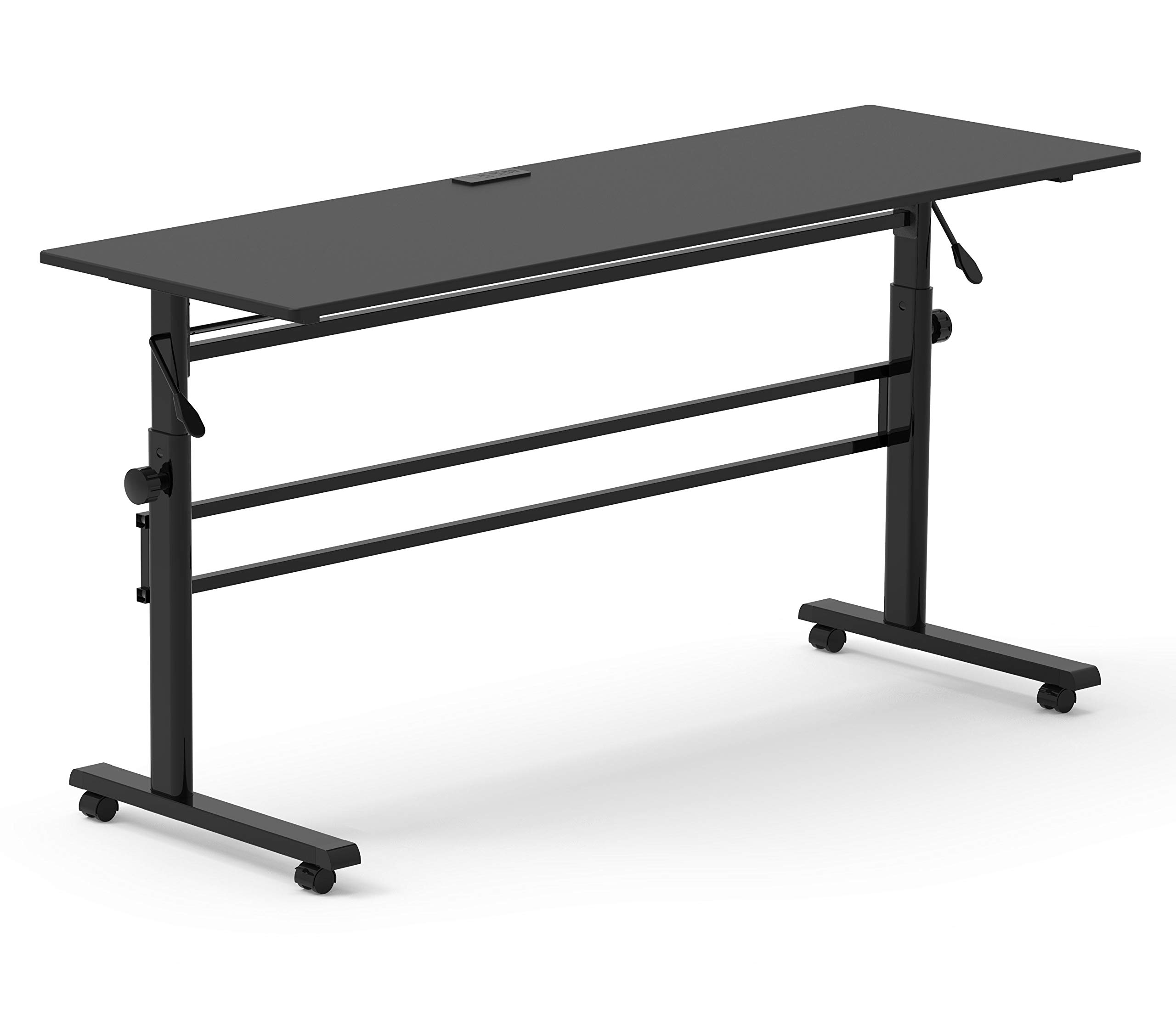 Stand Up Desk Store Crank Adjustable Height Flip Top Rolling Conference Classroom Table (Black Frame/Black Top, 71" Wide)