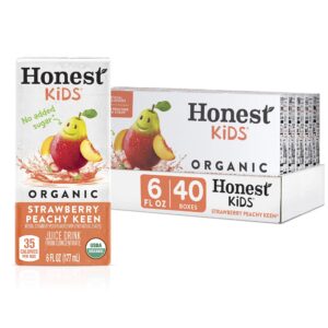 honest kids strawberry peachy, organic juice drink, 6 fl oz juice boxes, pack of 40, strawberry peach, 6 fl oz (pack of 40)