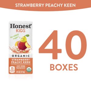 Honest Kids Strawberry Peachy, Organic Juice Drink, 6 Fl oz Juice Boxes, Pack Of 40, Strawberry Peach, 6 Fl Oz (Pack of 40)