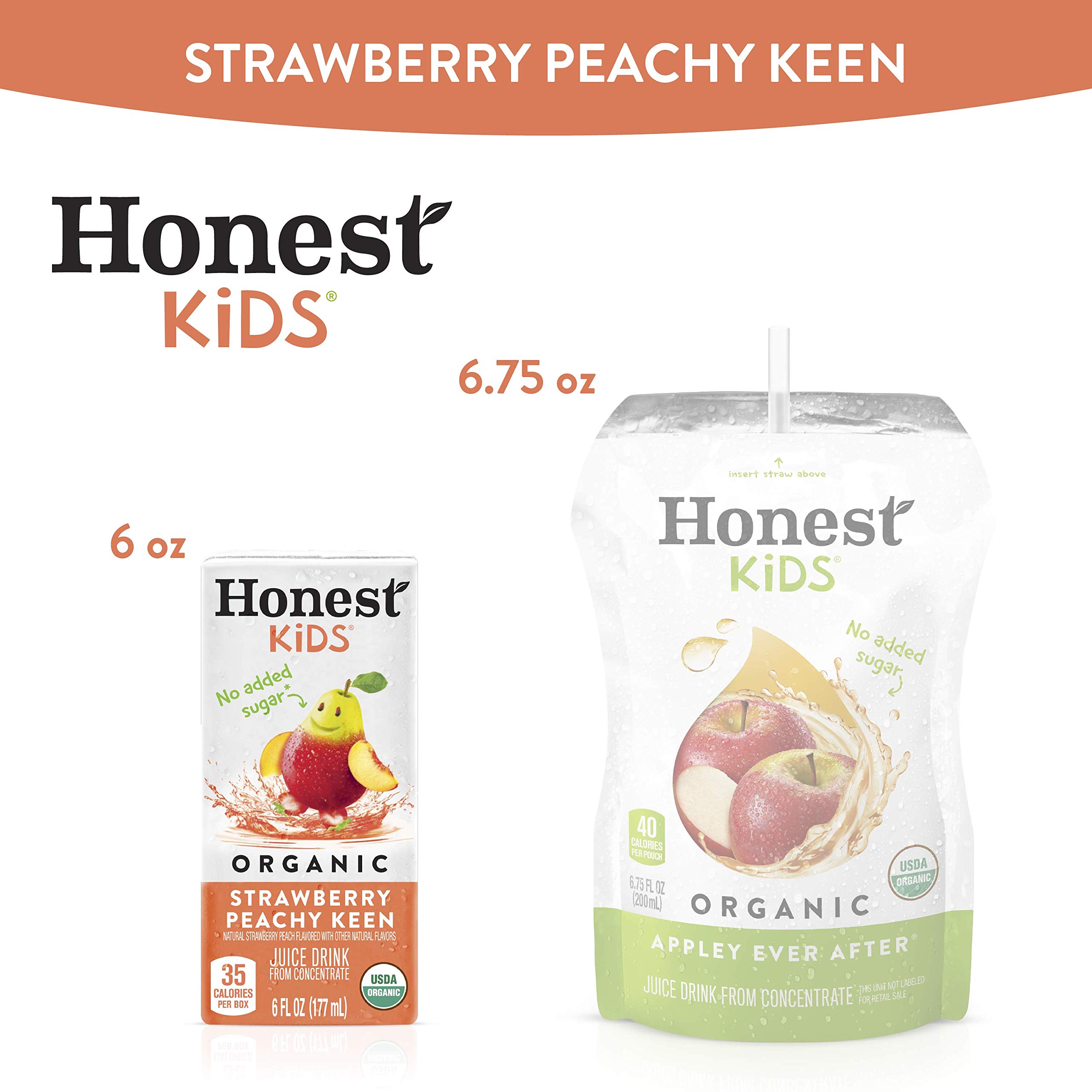 Honest Kids Strawberry Peachy, Organic Juice Drink, 6 Fl oz Juice Boxes, Pack Of 40, Strawberry Peach, 6 Fl Oz (Pack of 40)