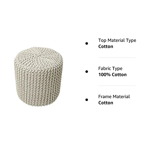REDEARTH Cylindrical Hand Knitted Pouf - Foot Stool Ottoman - Cord Boho Pouffe - Cotton Round Poof for Home Decor - Living Room - Nursery - Bedroom - Patio (16" x 16" x 16") - Ivory
