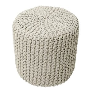 redearth cylindrical hand knitted pouf - foot stool ottoman - cord boho pouffe - cotton round poof for home decor - living room - nursery - bedroom - patio (16" x 16" x 16") - ivory