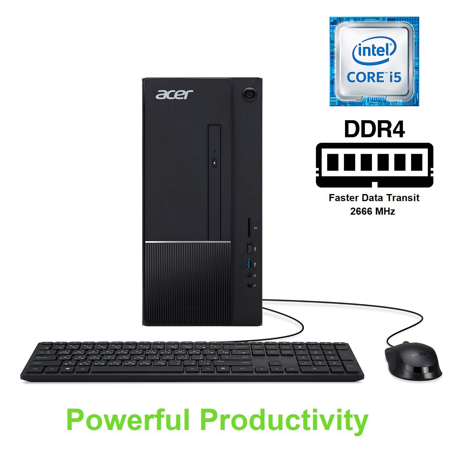 Acer Aspire TC-866-UR11 Desktop, 9th Gen Intel Core i5-9400 6-Core Processor, 8GB 2666MHz DDR4, 512GB SSD, 8X DVD, 802.11ac WiFi 5, USB 3.1 Type C, Windows 10 Home