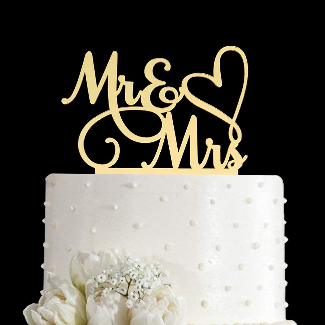 AMINJIE Mr and Mrs Cake Topper, Bride and Groom Sign Wedding/Engagement Cake Toppers Decoration, Mirror Gold Acrylic