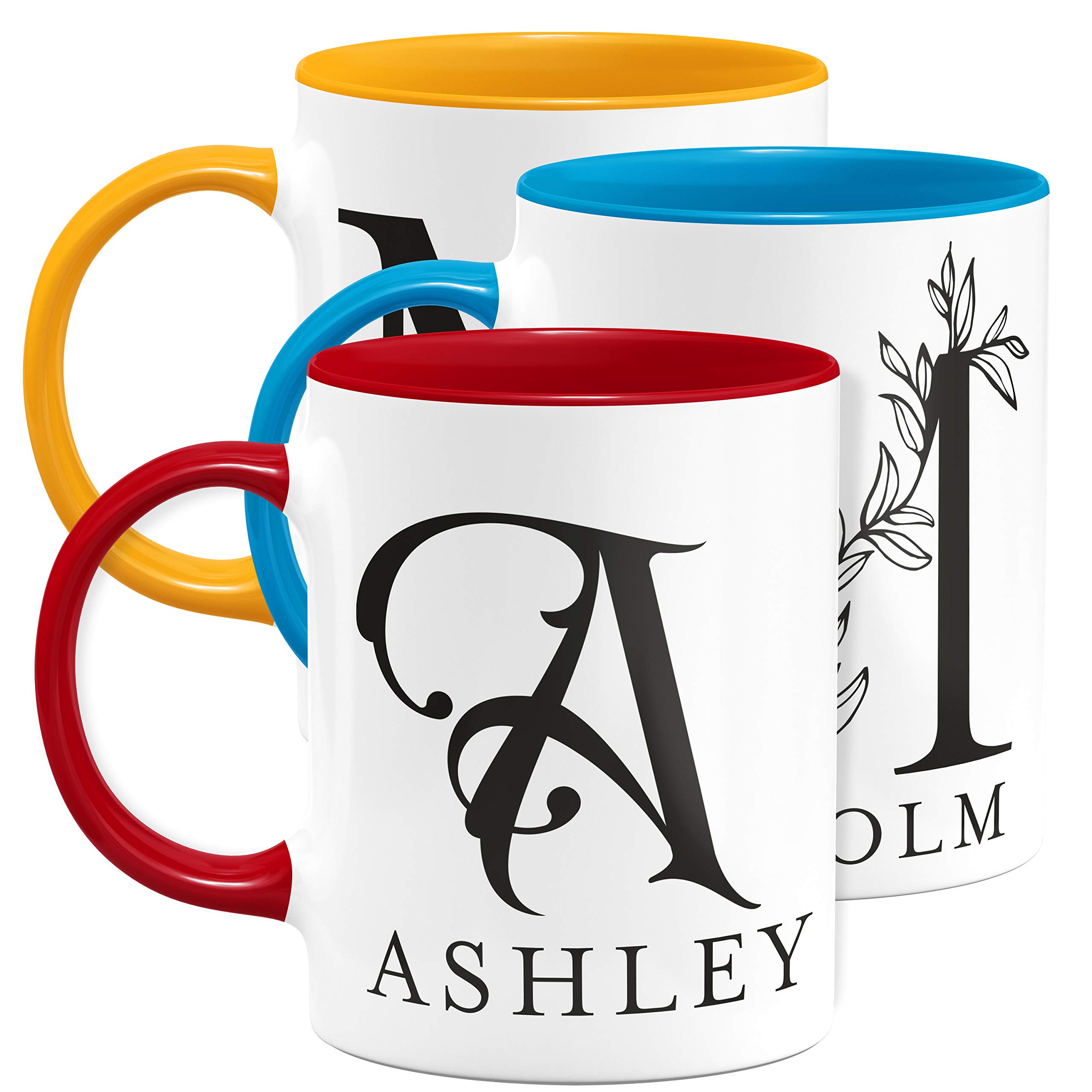 Initial Coffee Mug with Name, 11 Oz / 15 Oz Custom - 9 Colors - Personalized Mugs for Women, Ceramic Coffee Mug Tea Cup for Office and Home Use, Perfect Monogram Gift, Taza Personalizadas