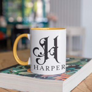 Initial Coffee Mug with Name, 11 Oz / 15 Oz Custom - 9 Colors - Personalized Mugs for Women, Ceramic Coffee Mug Tea Cup for Office and Home Use, Perfect Monogram Gift, Taza Personalizadas